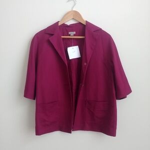 NEW J Jill Pinkish Burgundy Silk Cotton Short Sleeve Jacket Cover Top
